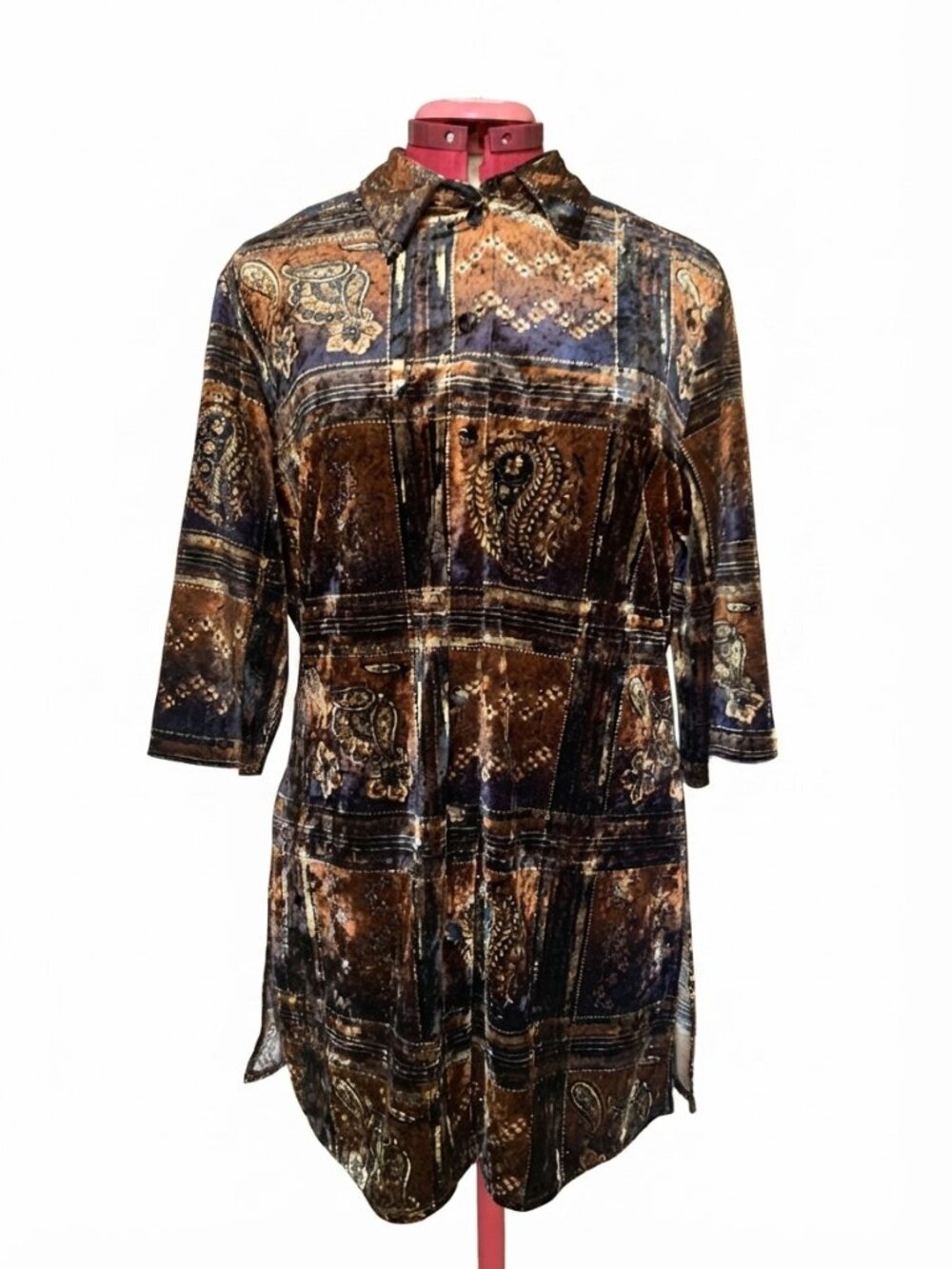 Vintage Jac Dale Crushed Velvet Paisley Tunic Blouse – Size 10/40